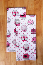 Load image into Gallery viewer, Organize with casa decors set of apron oven mitt pot holder pair of kitchen towels in a valentine cup cakes design made of 100 cotton eco friendly safe value pack and ideal gift set kitchen linen set