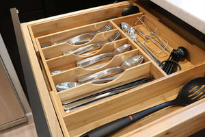Home kitchenedge high capacity kitchen drawer organizer for silverware flatware and utensils holds 16 placesettings 100 bamboo