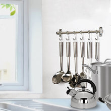 Load image into Gallery viewer, Heavy duty webi kitchen sliding hooks solid stainless steel hanging rack rail with 14 utensil removable s hooks for towel pot pan spoon loofah bathrobe wall mounted