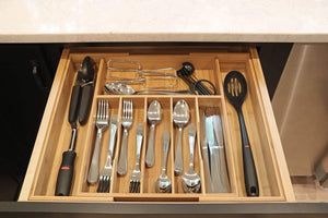Kitchen kitchenedge high capacity kitchen drawer organizer for silverware flatware and utensils holds 16 placesettings 100 bamboo