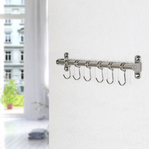 Discover webi kitchen sliding hooks solid stainless steel hanging rack rail with 6 utensil removable s hooks for towel pot pan spoon loofah bathrobe wall mounted 2 packs